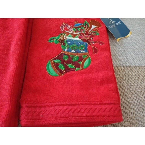 3-Piece 100% Cotton Christmas Towel set Embroidered Design Large Bath Towel Red - Picture 7 of 13